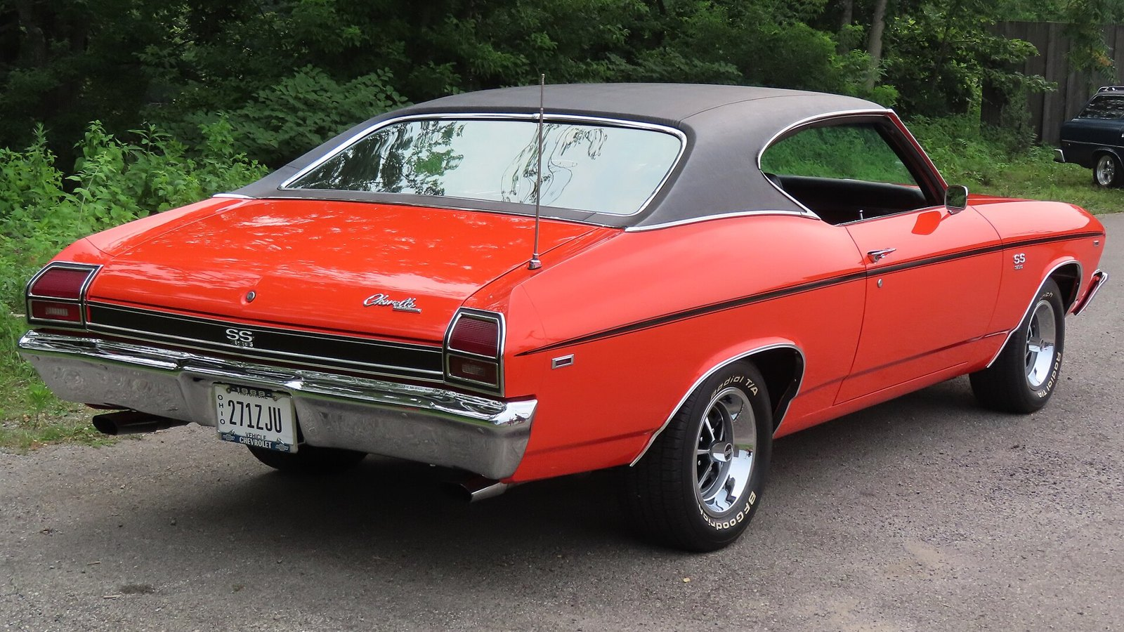 Rear three-quarter view of a 1969 Chevrolet Chevelle SS 396 sport coupe, the kind of car that carries a GM 10-bolt or 12-bolt rear axle